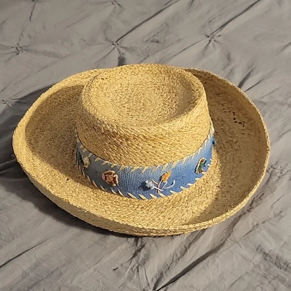 Cappelli tan western straw hat with colorful embroidered accents Wholesale Jimena Hand Painted Mexican/Western Hat - Tan  main image 4
